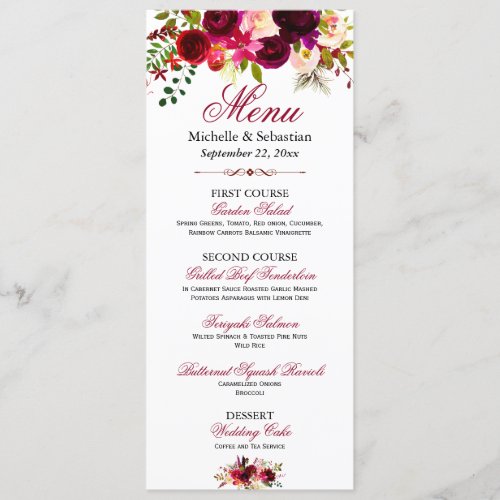 Burgundy Marsala Rustic Floral Wedding Menu