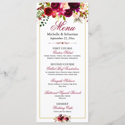 Burgundy Marsala Rustic Floral Wedding Menu