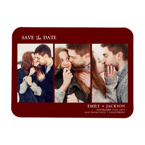 Burgundy Marsala Save the Date Three Photo Magnet