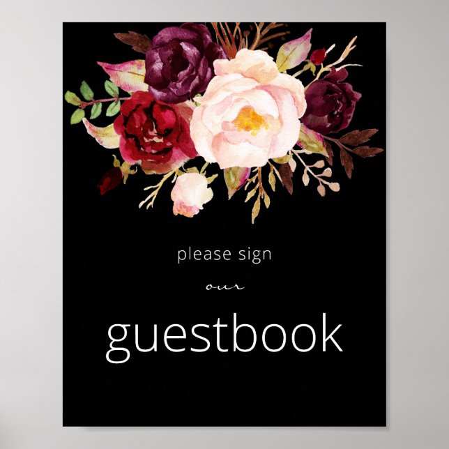 Burgundy Marsala Sign Guestbook Poster Black (Front)