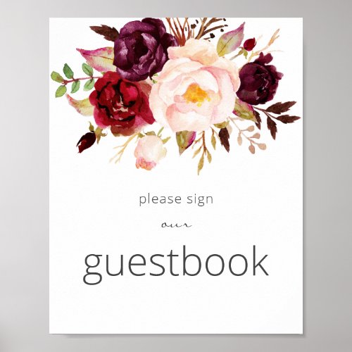 Burgundy Marsala Sign Guestbook Poster White