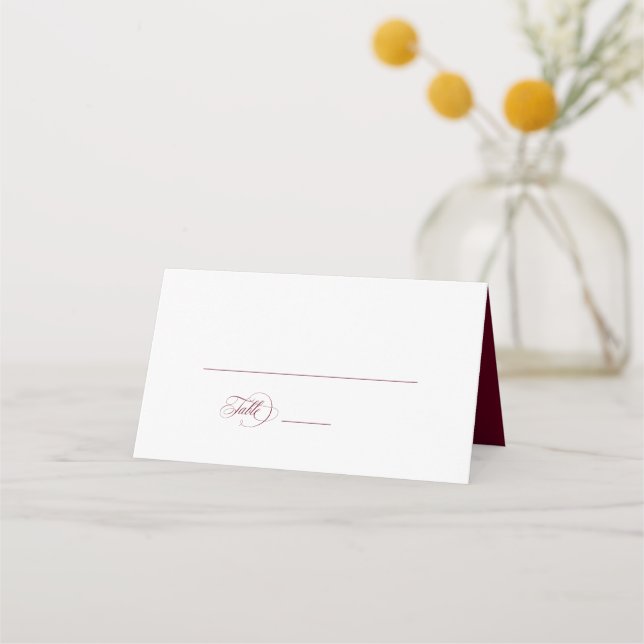 Burgundy Marsala Simple Elegant Wedding Place Card (Front)