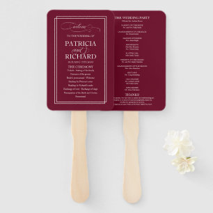 Burgundy Marsala Simple Elegant Wedding Program Hand Fan
