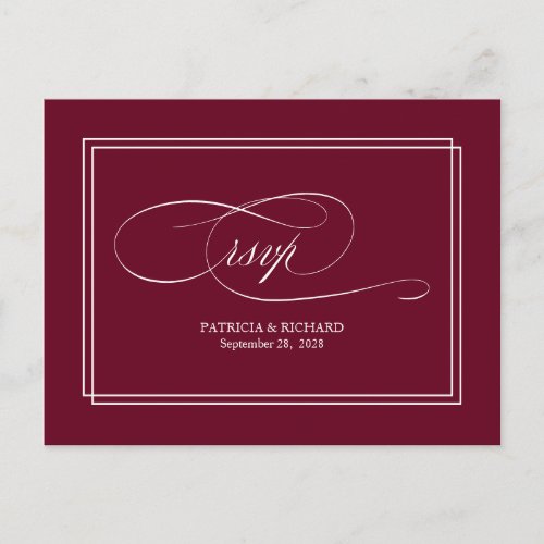 Burgundy Marsala Simple Elegant Wedding RSVP Postcard