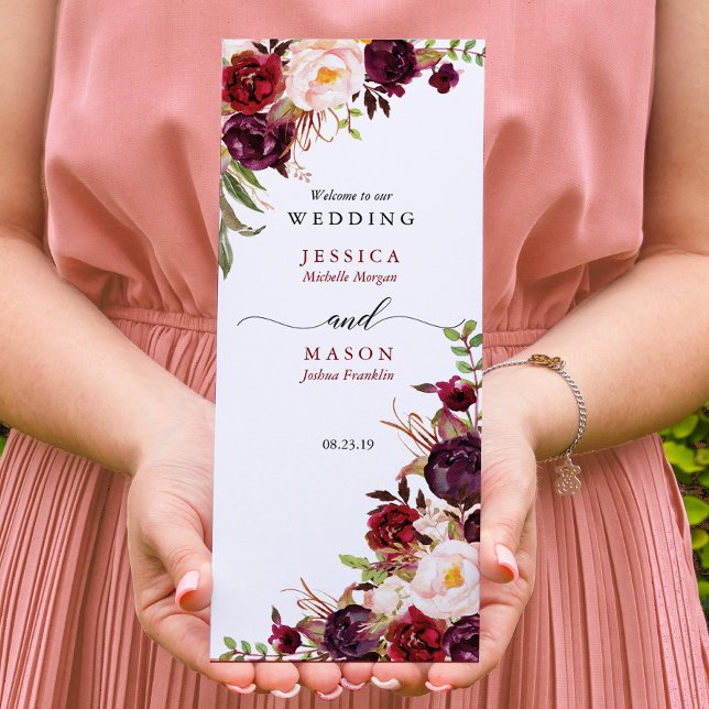 Burgundy Marsala Tri-Fold Wedding Program Flyer (Creator Uploaded)