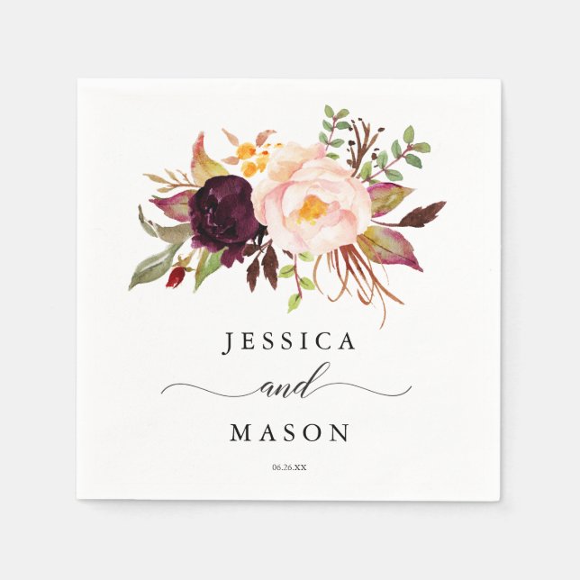 Burgundy Marsala Wedding Napkin Cocktail Napkin (Front)