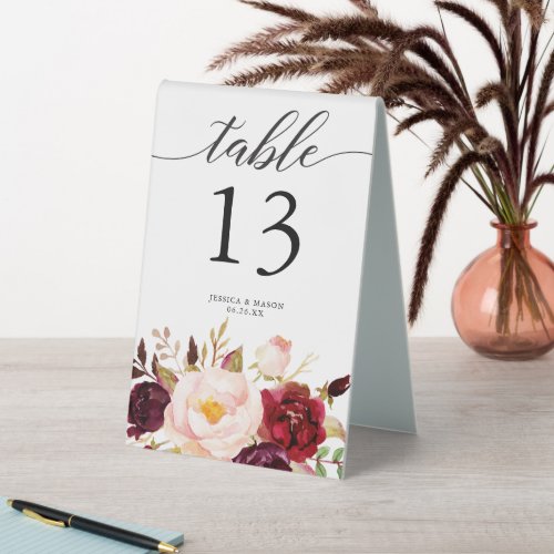 Burgundy Marsala Wedding Table Numbers Table Table Tent Sign
