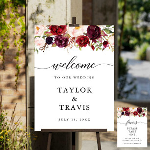 Burgundy Marsala Wedding Welcome & Favors Sign
