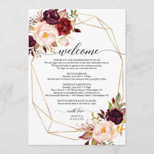 Burgundy Marsala Wedding Welcome Itinerary Letter Program