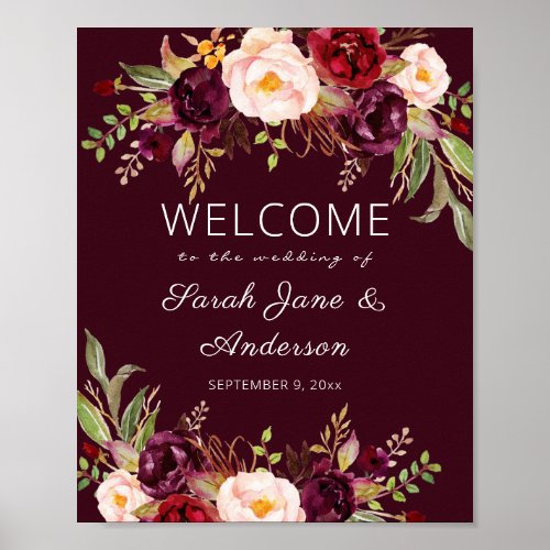 Burgundy Marsala Welcome Sign Poster