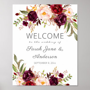 Burgundy Marsala Welcome Sign Poster White