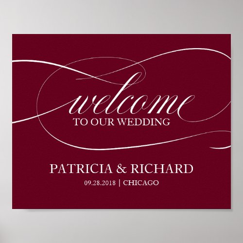 Burgundy Marsala Welcome To Our Wedding Sign