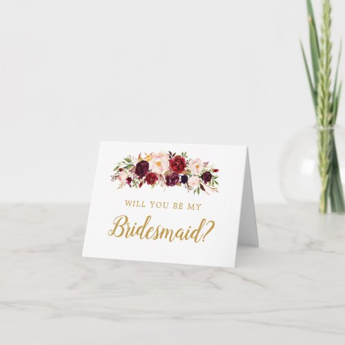 Burgundy Marsala Will You Be My Bridesmaid Card