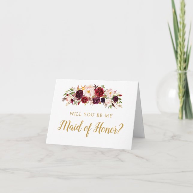 Burgundy Marsala Will You Be My Maid of Honor Card (Front)