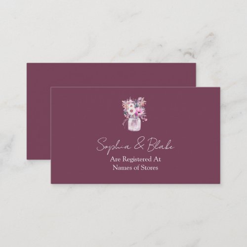 Burgundy Mason Jar with Flowers Wedding Registry Enclosure Card