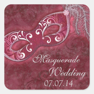 Burgundy Masquerade Ball Mardi Gras Wedding Square Sticker