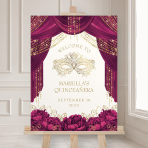 Burgundy Masquerade Mask Quinceanera Welcome Foam Board