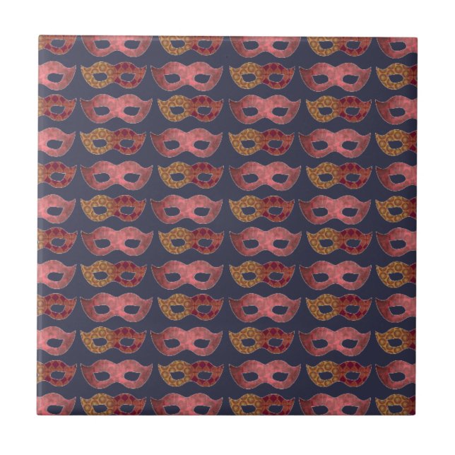 Burgundy Masquerade Masks Pattern Ceramic Tile (Front)
