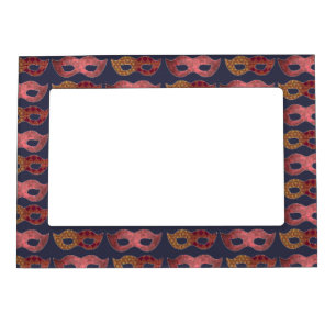 Burgundy Masquerade Masks Pattern Magnetic Frame