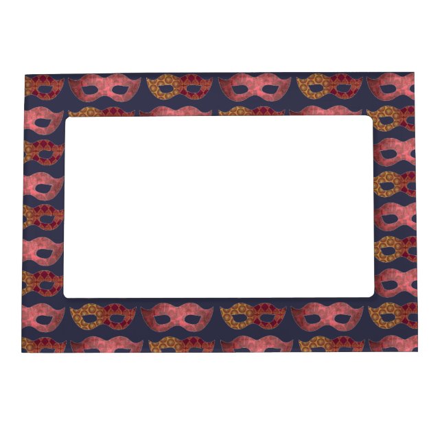 Burgundy Masquerade Masks Pattern Magnetic Frame (Front)