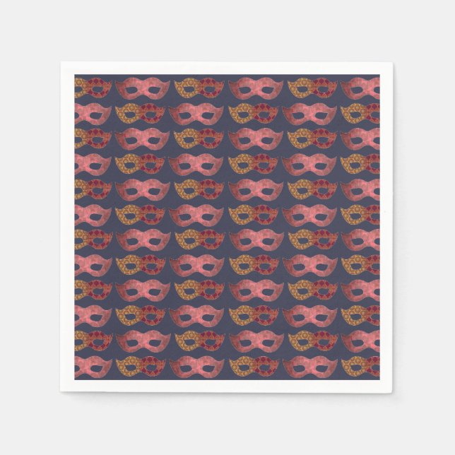 Burgundy Masquerade Masks Pattern Napkins (Front)