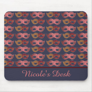 Burgundy Masquerade Masks Pattern Personalised Mouse Pad