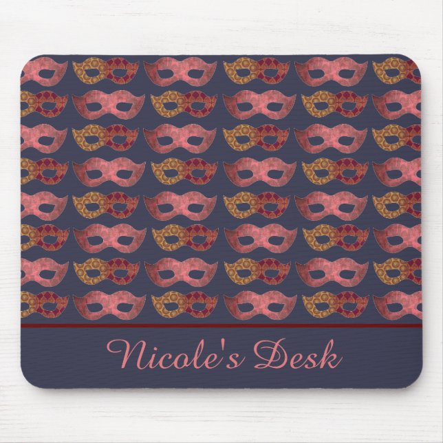 Burgundy Masquerade Masks Pattern Personalised Mouse Pad (Front)
