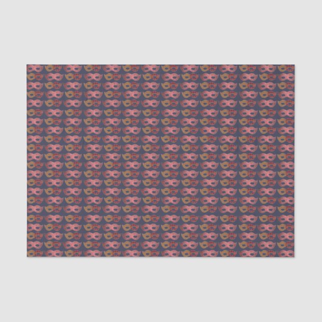 Burgundy Masquerade Masks Pattern Tissue Paper (Front)