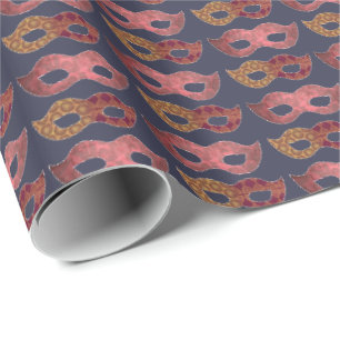 Burgundy Masquerade Masks Pattern Wrapping Paper