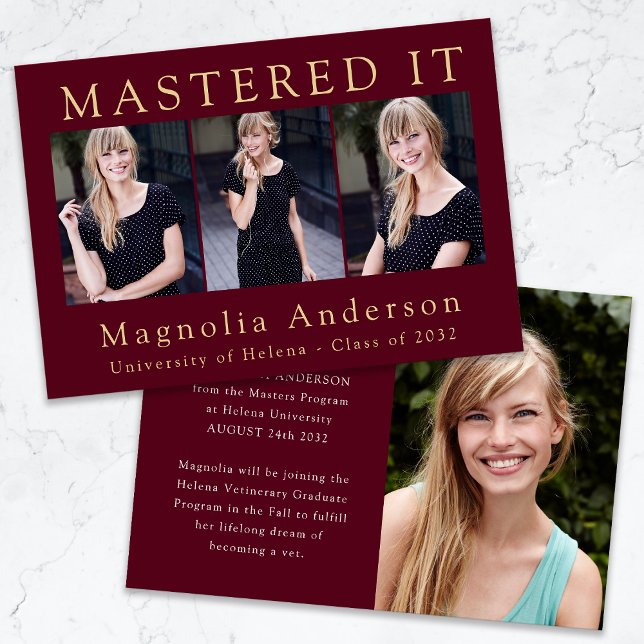 Burgundy Mastered It Photo Graduation Announcement (Creator Uploaded)