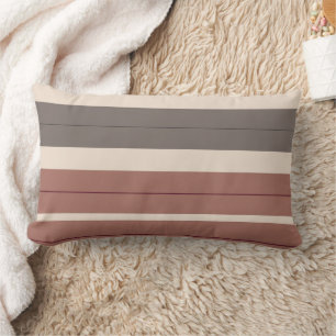 Burgundy mauve and gray stripes lumbar pillow