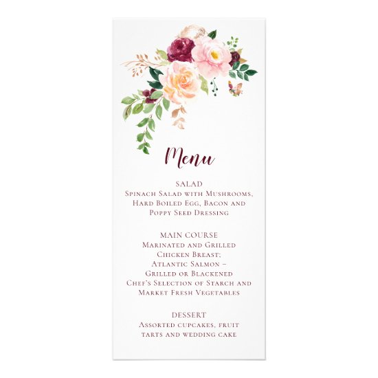 Burgundy Mauve Blush Floral Wedding Menu