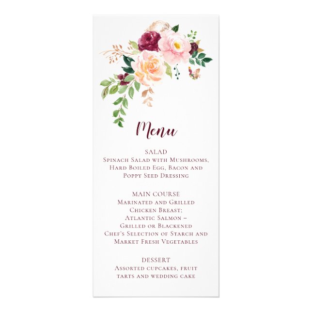 Burgundy Mauve Blush Floral Wedding Menu (Front)