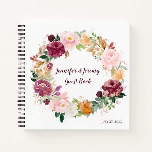 Burgundy Mauve Blush Rustic Floral Guest Book