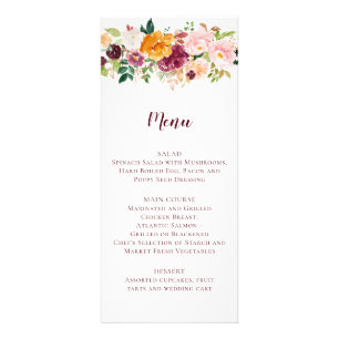 Burgundy Mauve Blush Saffron Floral Wedding Menu