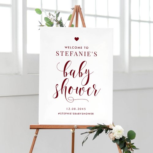 Burgundy Mauve Bold Script Baby Shower Welcome Poster