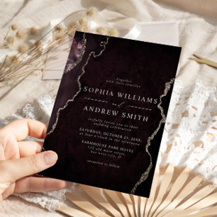 Burgundy & Mauve Gold Modern Wedding Invitation