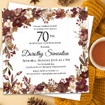 Burgundy Mauve Ivory Fall Floral 70th Birthday Invitation<br><div class="desc">Elegant burgundy red,  mauve pink and ivory white fall flowers create a very pretty floral frame. Berries and branches give it a modern and rustic Boho vibe. The birthday celebrant's name is written in a timeless script font. This item is part of the Burgundy,  Mauve and White Floral collection.</div>