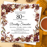 Burgundy Mauve Ivory Fall Floral 80th Birthday Invitation<br><div class="desc">Elegant burgundy red,  mauve pink and ivory white fall flowers create a very pretty floral frame. Berries and branches give it a modern and rustic Boho vibe. The birthday celebrant's name is written in a timeless script font. This item is part of the Burgundy,  Mauve and White Floral collection.</div>