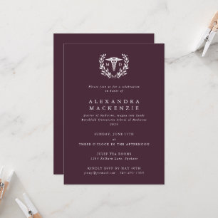 Burgundy MD Caduceus+Laurel Wreath Graduation Invitation
