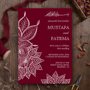 Burgundy Mehendi Henna Islamic Wedding Invitation