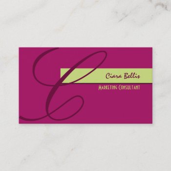 Burgundy / Merlot And Celery Monogram Business Card by Create_Business_Card at Zazzle