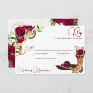 Burgundy Merlot Charro Western Quinceanera RSVP Card