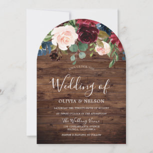 Burgundy Merlot Floral Rustic Arch Wedding Invitation
