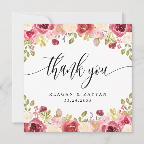 Burgundy Merlot Floral Wedding Thank You Card