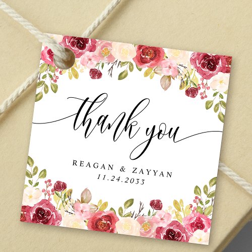 Burgundy Merlot Floral Wedding Thank You Favor Tags