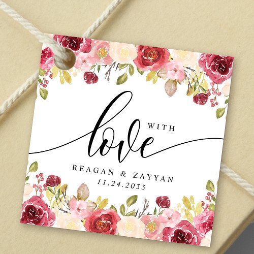 Burgundy Merlot Floral Wedding With Love Favor Tags