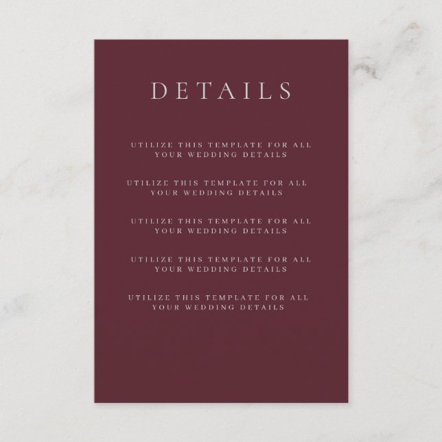 Burgundy Merlot Wedding Details Enclosure Card (Front)