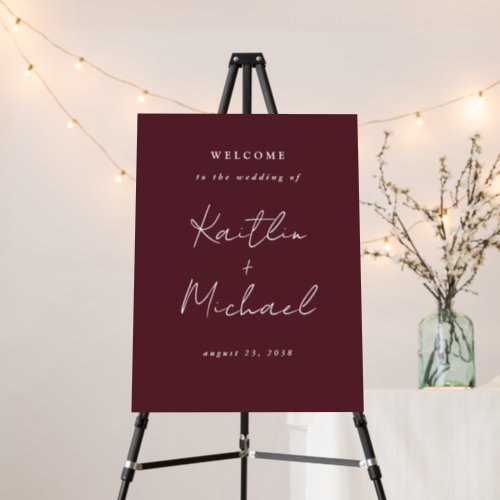 Burgundy Merlot Wedding Welcome Sign Handwriting