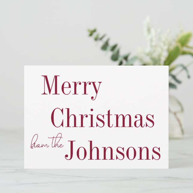 Burgundy Merry Christmas Minimal Holiday Card (Standing Front)